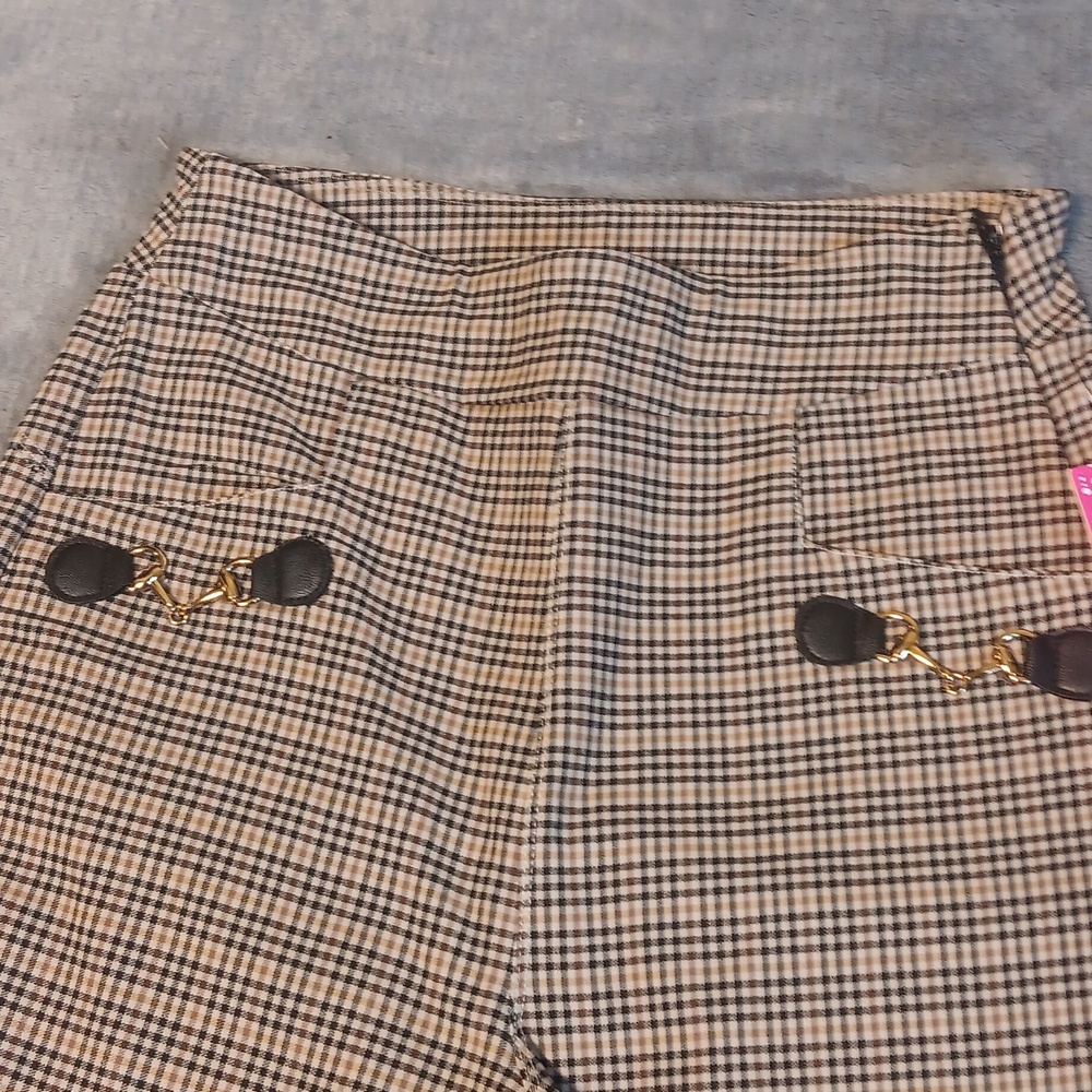 Brown & Black Checkered Wide Leg Pants, Stretchy, Womens Large, Mia Rose NWT - Picture 3 of 14